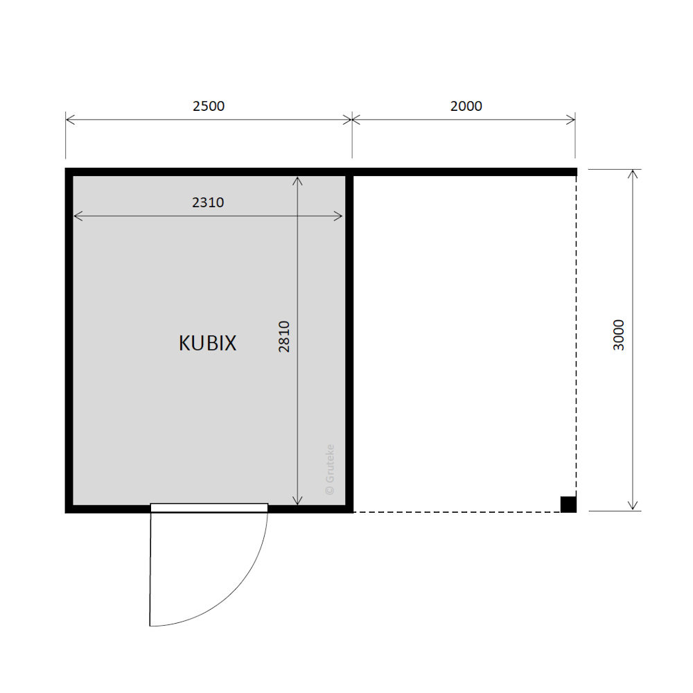 tuinhuis Kubix Douglas 250 x 300 cm + 200 cm overkapping