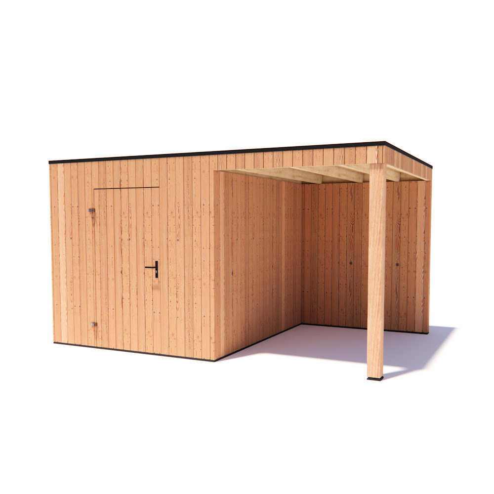 tuinhuis Kubix Douglas 250 x 300 cm + 200 cm overkapping afbeelding