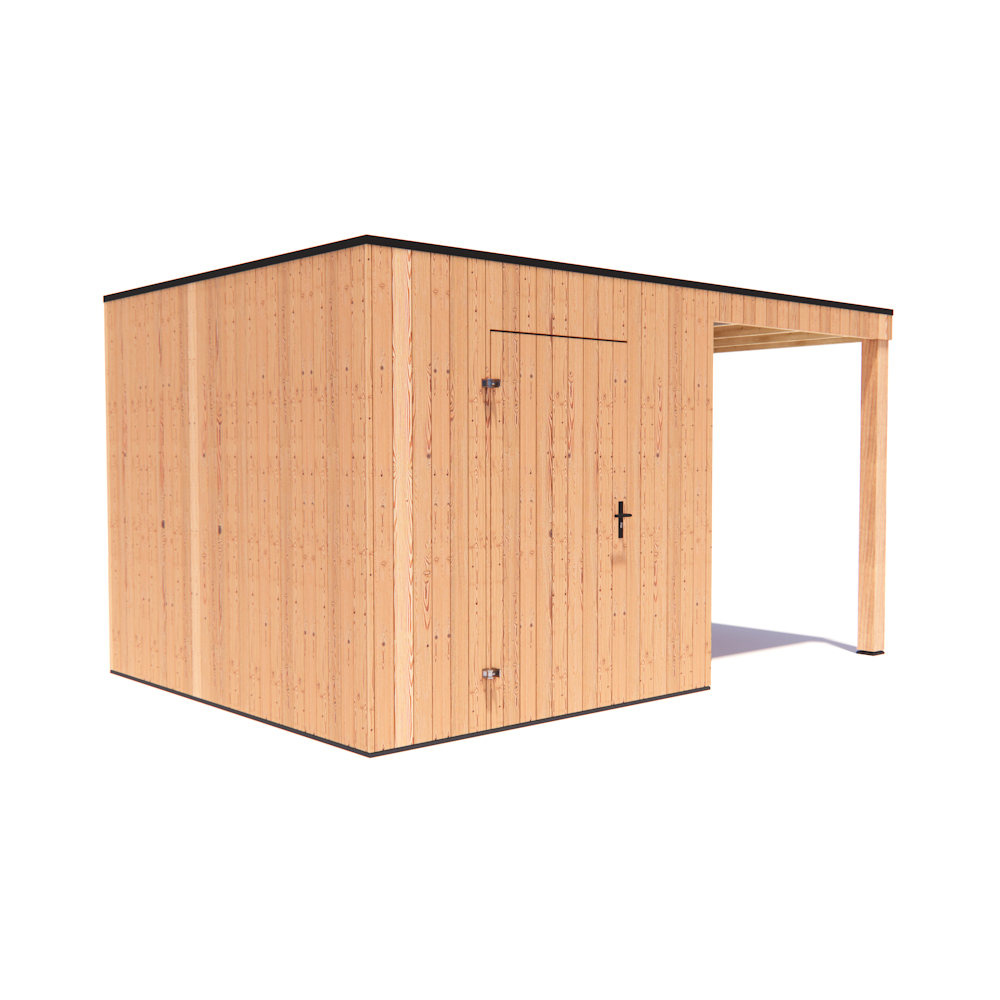 tuinhuis Kubix Douglas 250 x 300 cm + 200 cm overkapping