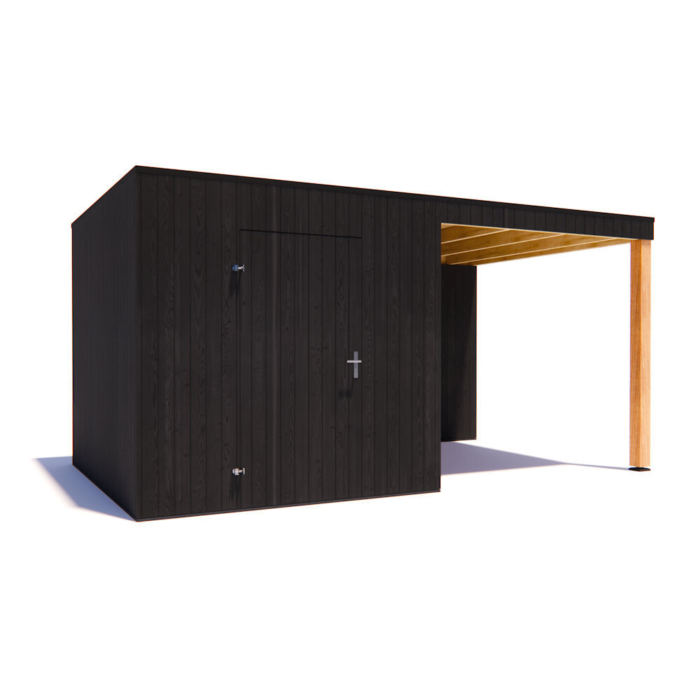 tuinhuis Kubix Vuren ZWART 250 x 300 + 250 cm overkapping tuinhuis Kubix Vuren ZWART 250 x 300 + 250 cm overkapping