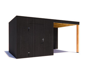 tuinhuis Kubix Vuren ZWART 250 x 300 + 250 cm overkapping tuinhuis Kubix Vuren ZWART 250 x 300 + 250 cm overkapping
