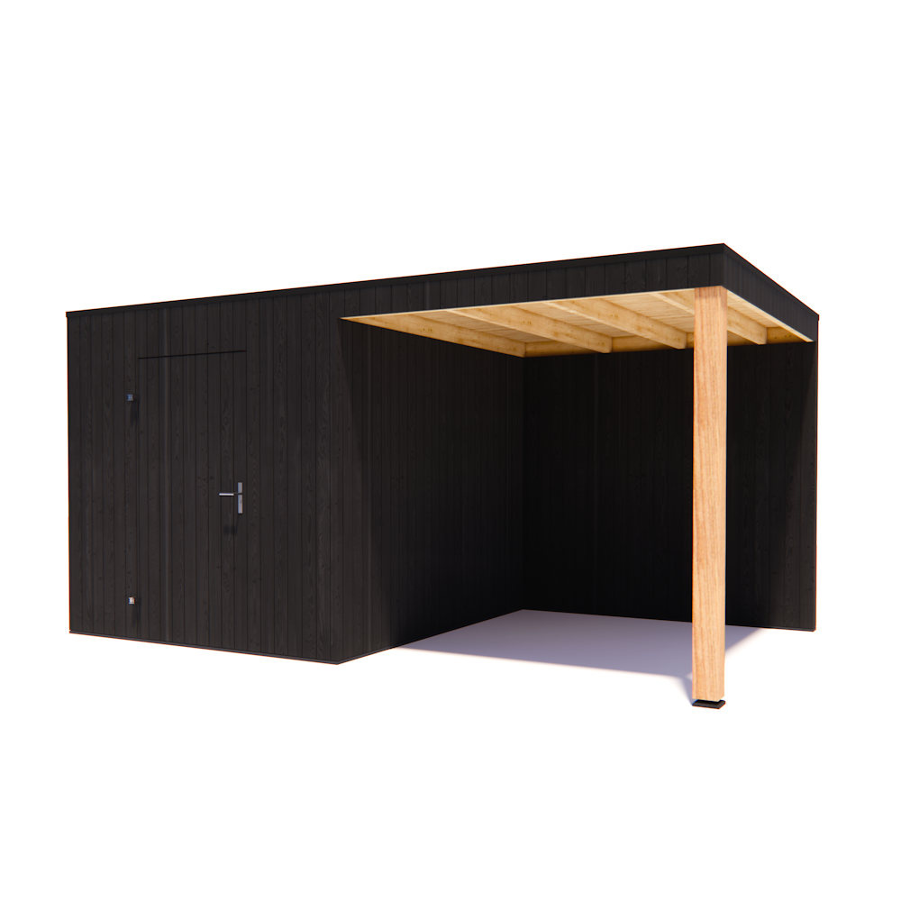 tuinhuis Kubix Vuren ZWART 250 x 300 + 250 cm overkapping