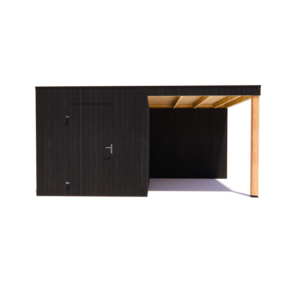tuinhuis Kubix Vuren ZWART 250 x 300 + 250 cm overkapping