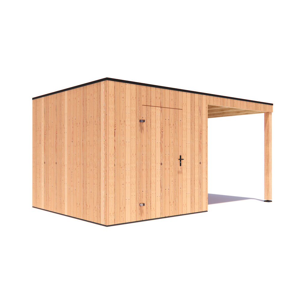 tuinhuis Kubix Douglas 250 x 300 cm + 250 cm overkapping