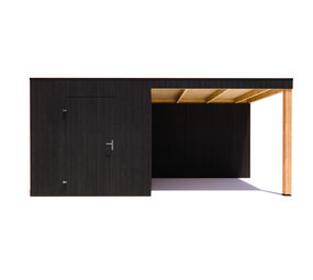 tuinhuis Kubix Vuren ZWART 250 x 300 + 300 cm overkapping tuinhuis Kubix Vuren ZWART 250 x 300 + 300 cm overkapping