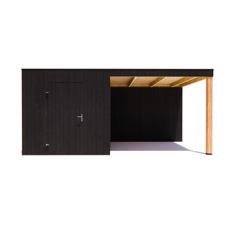 tuinhuis Kubix Vuren ZWART 250 x 300 + 300 cm overkapping tuinhuis Kubix Vuren ZWART 250 x 300 + 300 cm overkapping