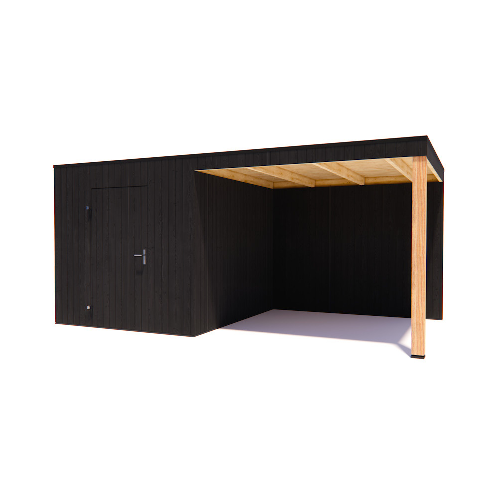 tuinhuis Kubix Vuren ZWART 250 x 300 + 300 cm overkapping