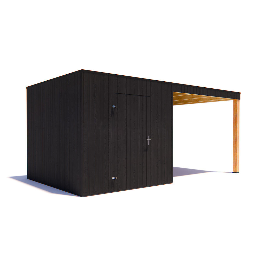 tuinhuis Kubix Vuren ZWART 250 x 300 + 300 cm overkapping tuinhuis Kubix Vuren ZWART 250 x 300 + 300 cm overkapping