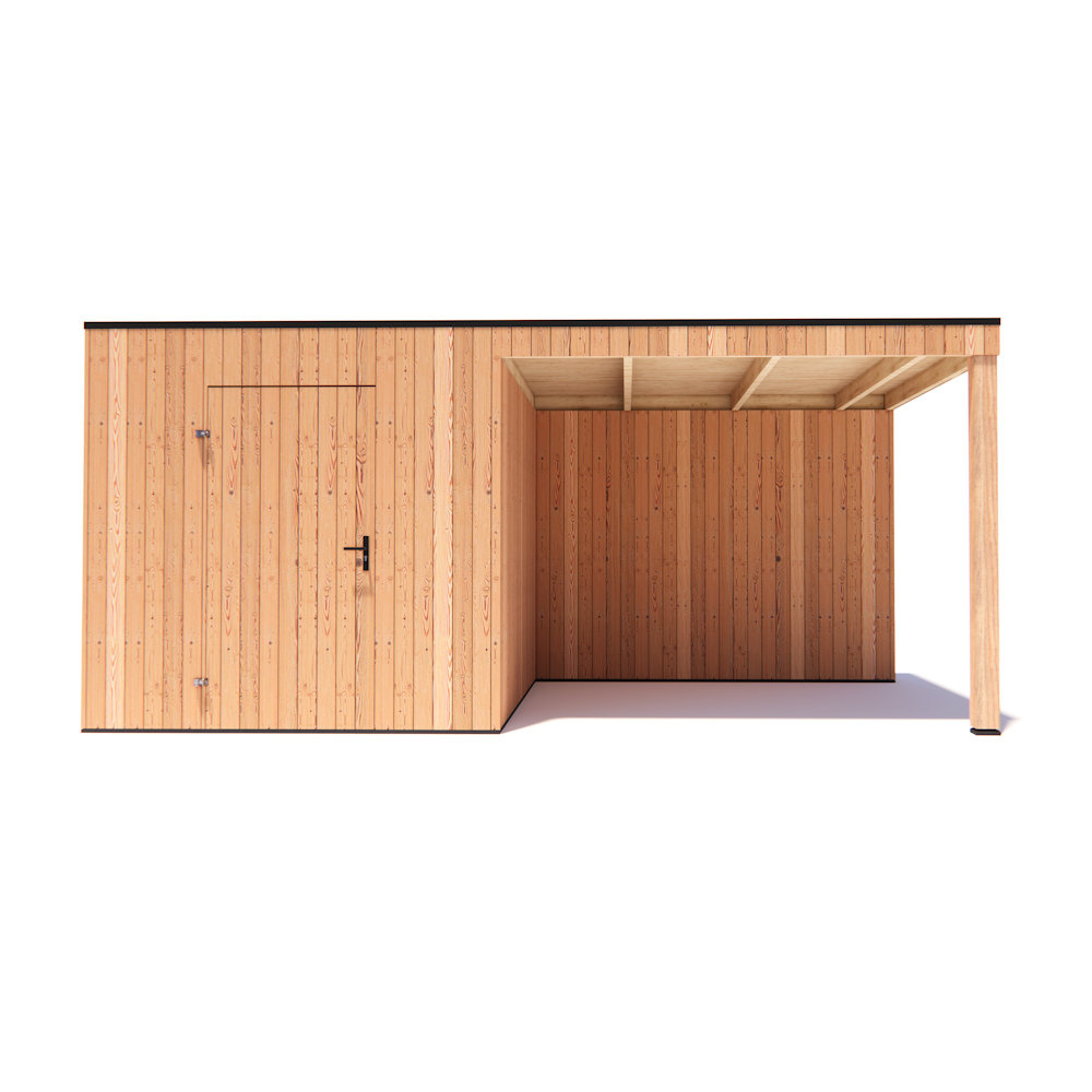 tuinhuis Kubix Douglas 250 x 300 cm + 300 cm overkapping