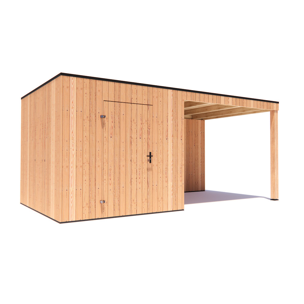 tuinhuis Kubix Douglas 250 x 300 cm + 300 cm overkapping