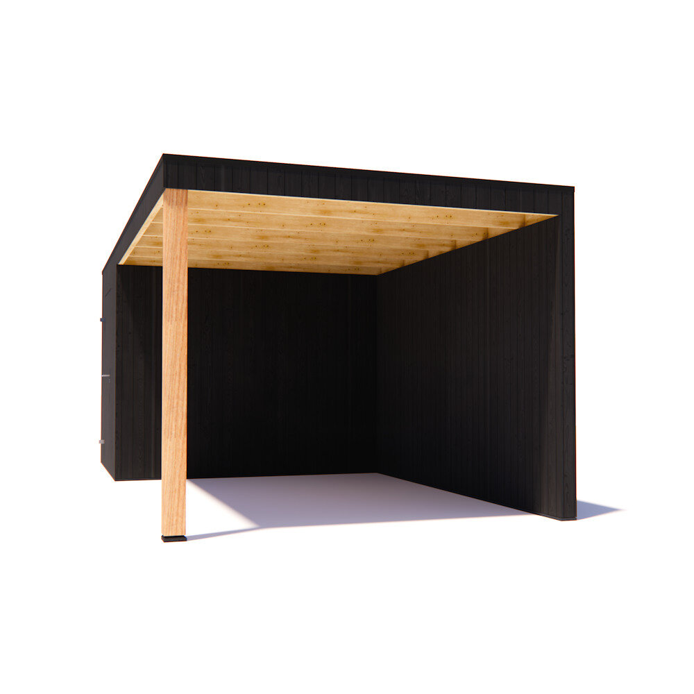 tuinhuis Kubix Vuren ZWART 250 x 300 + 400 cm overkapping tuinhuis Kubix Vuren ZWART 250 x 300 + 400 cm overkapping
