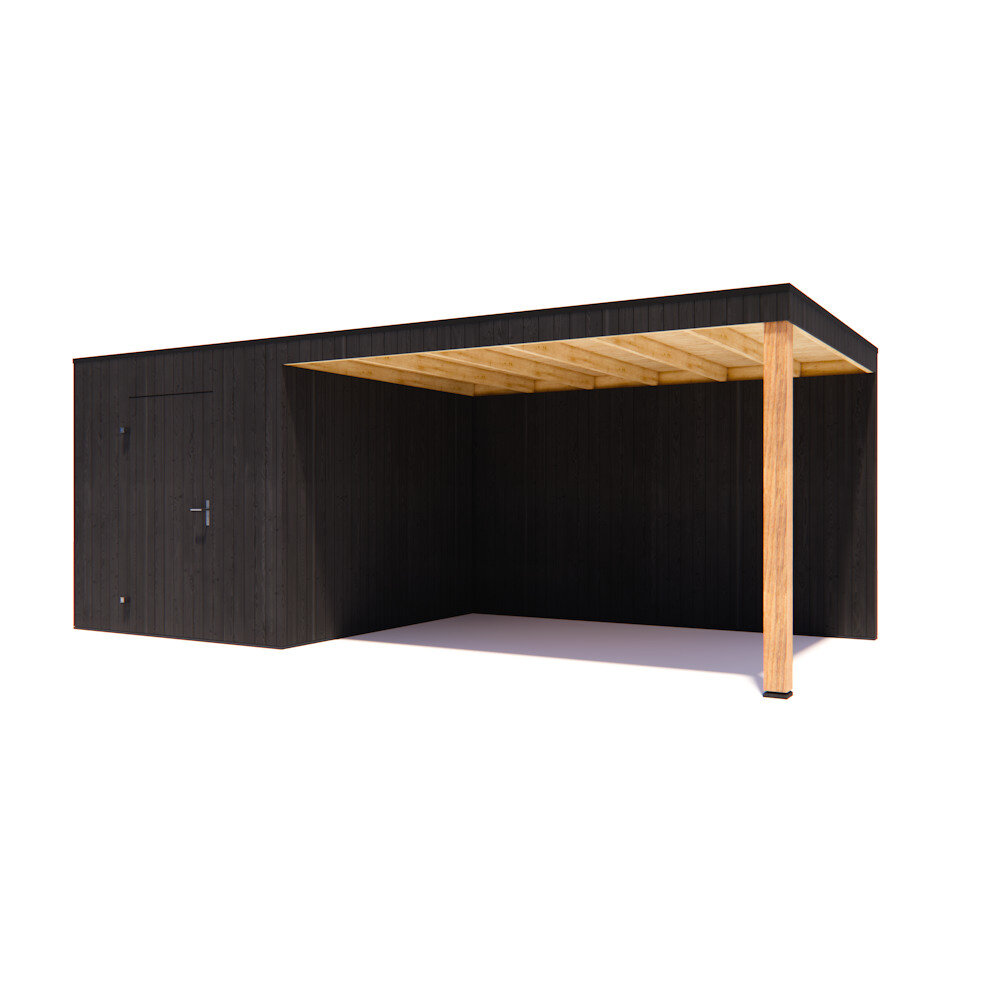 tuinhuis Kubix Vuren ZWART 250 x 300 + 400 cm overkapping tuinhuis Kubix Vuren ZWART 250 x 300 + 400 cm overkapping