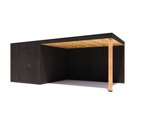 tuinhuis Kubix Vuren ZWART 250 x 300 + 400 cm overkapping tuinhuis Kubix Vuren ZWART 250 x 300 + 400 cm overkapping