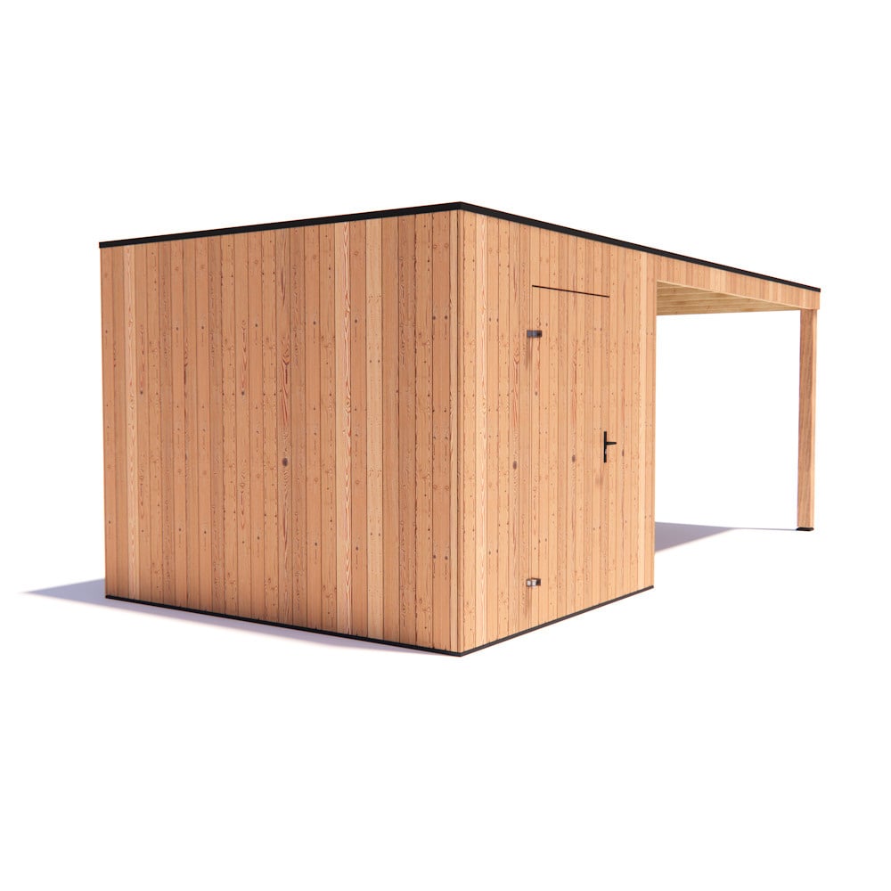 tuinhuis Kubix Douglas 250 x 300 cm + 400 cm overkapping
