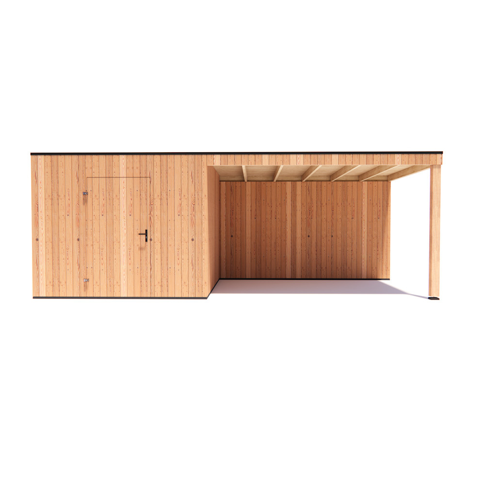 tuinhuis Kubix Douglas 300 x 300 cm + 400 cm overkapping