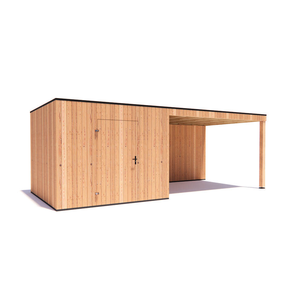 tuinhuis Kubix Douglas 300 x 300 cm + 400 cm overkapping