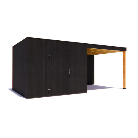 tuinhuis Kubix Vuren ZWART 300 x 300 + 300 cm overkapping tuinhuis Kubix Vuren ZWART 300 x 300 + 300 cm overkapping