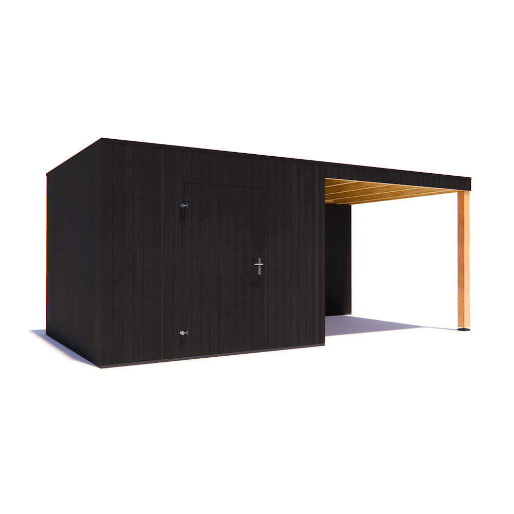 tuinhuis Kubix Vuren ZWART 300 x 300 + 300 cm overkapping