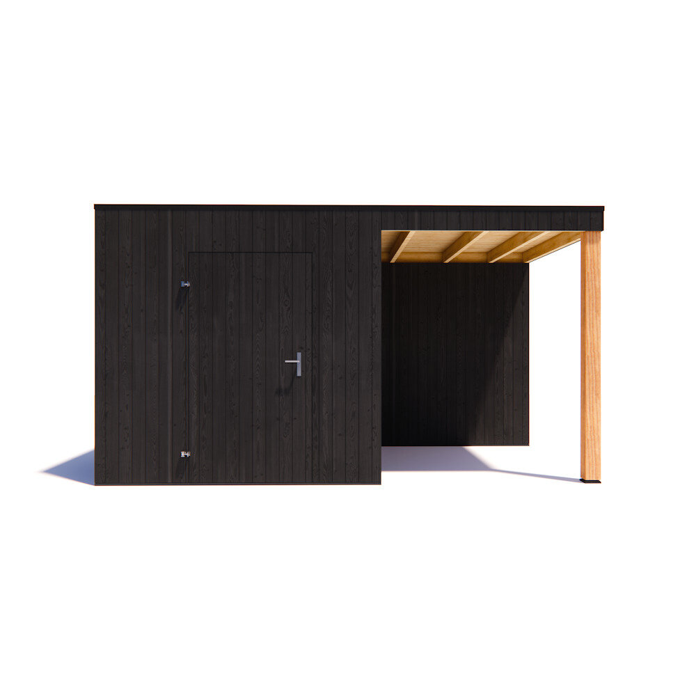 tuinhuis Kubix Vuren ZWART 250 x 250 + 200 cm overkapping tuinhuis Kubix Vuren ZWART 250 x 250 + 200 cm overkapping