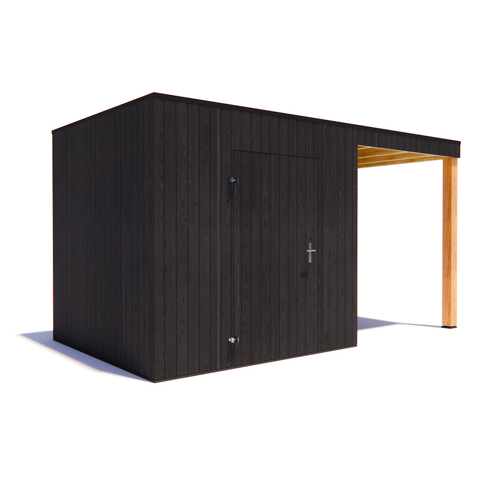 tuinhuis Kubix Vuren ZWART 250 x 250 + 200 cm overkapping