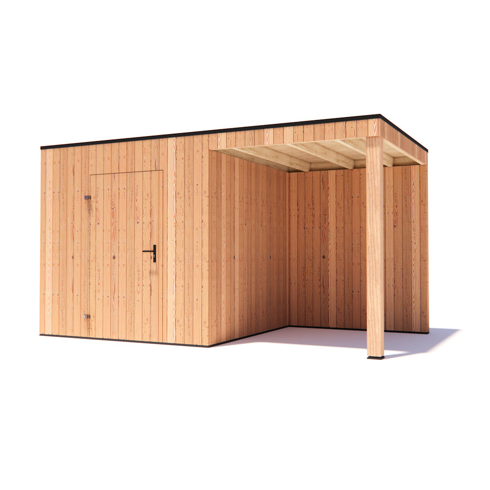 tuinhuis Kubix Douglas 250 x 250 cm + 200 cm overkapping