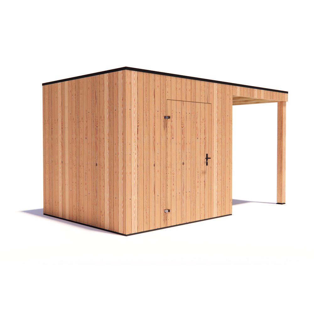 tuinhuis Kubix Douglas 250 x 250 cm + 200 cm overkapping