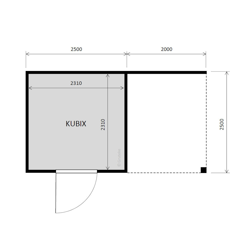 tuinhuis Kubix Douglas 250 x 250 cm + 200 cm overkapping
