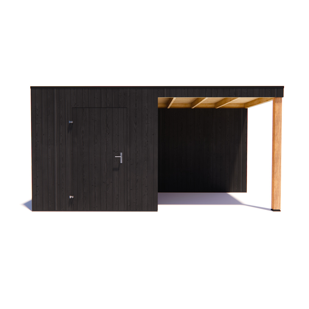 tuinhuis Kubix Vuren ZWART 250 x 250 + 250 cm overkapping afbeelding