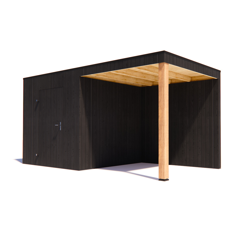 tuinhuis Kubix Vuren ZWART 250 x 250 + 250 cm overkapping