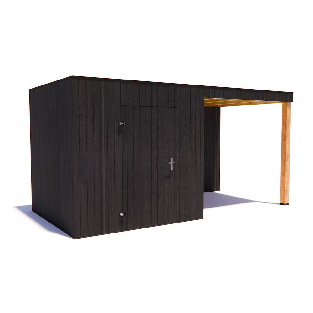 tuinhuis Kubix Vuren ZWART 250 x 250 + 250 cm overkapping