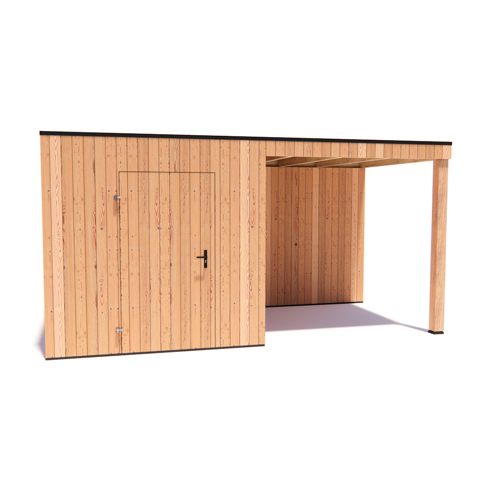 tuinhuis Kubix Douglas 250 x 250 cm + 250 cm overkapping