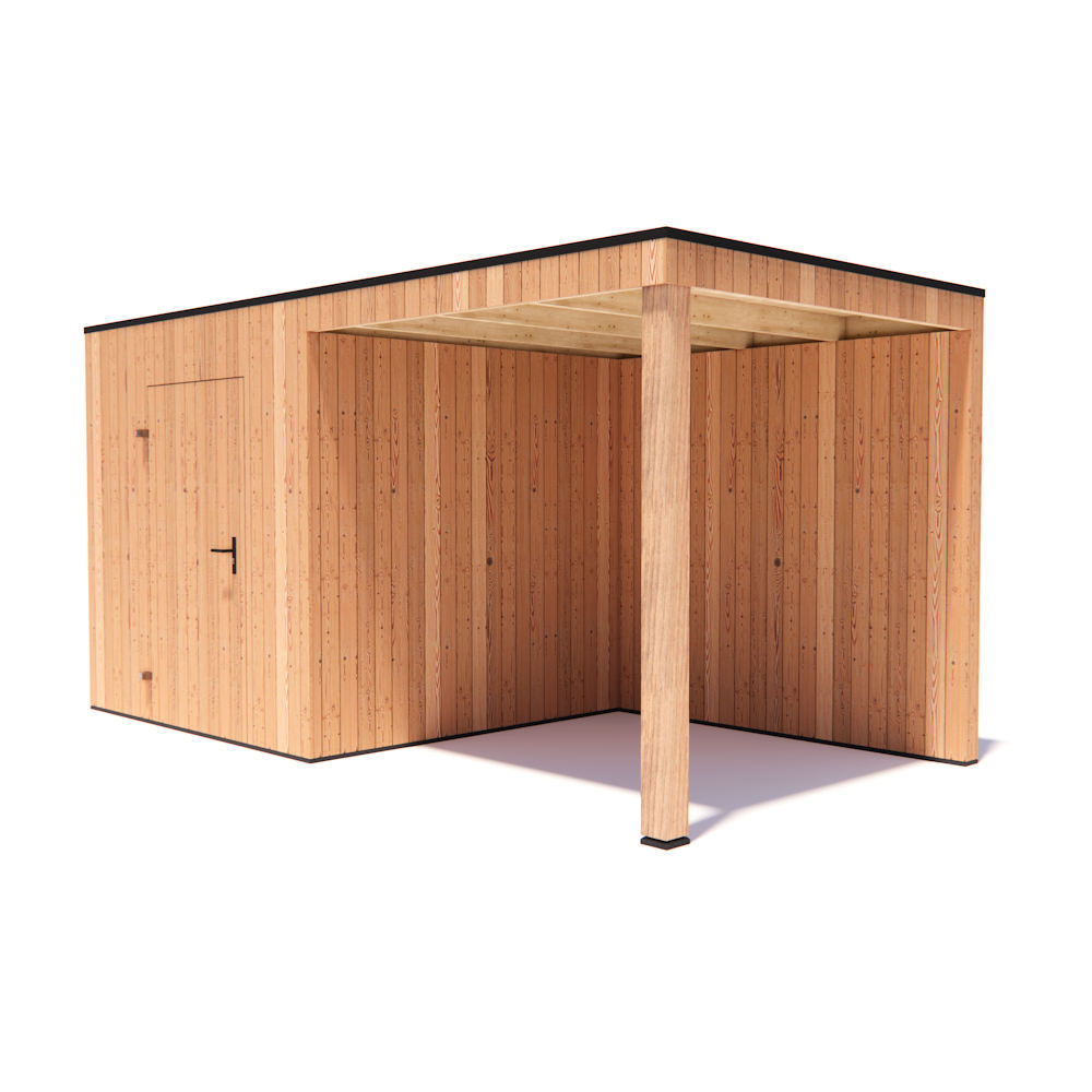 tuinhuis Kubix Douglas 250 x 250 cm + 250 cm overkapping afbeelding