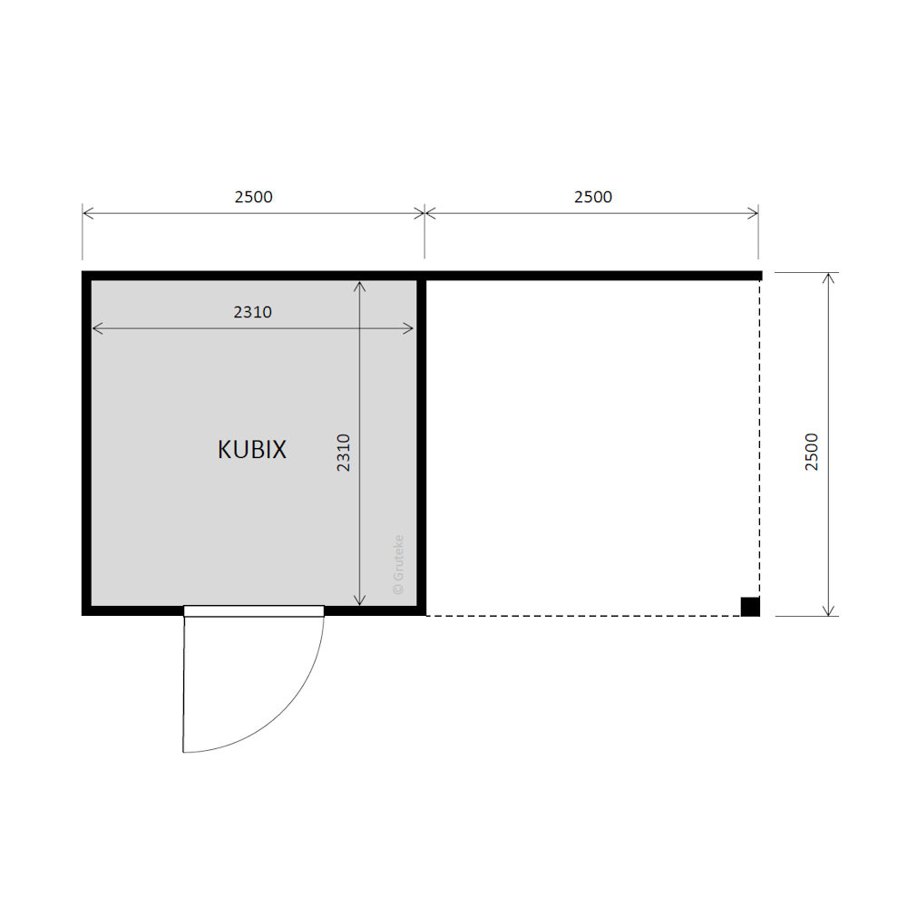 tuinhuis Kubix Douglas 250 x 250 cm + 250 cm overkapping