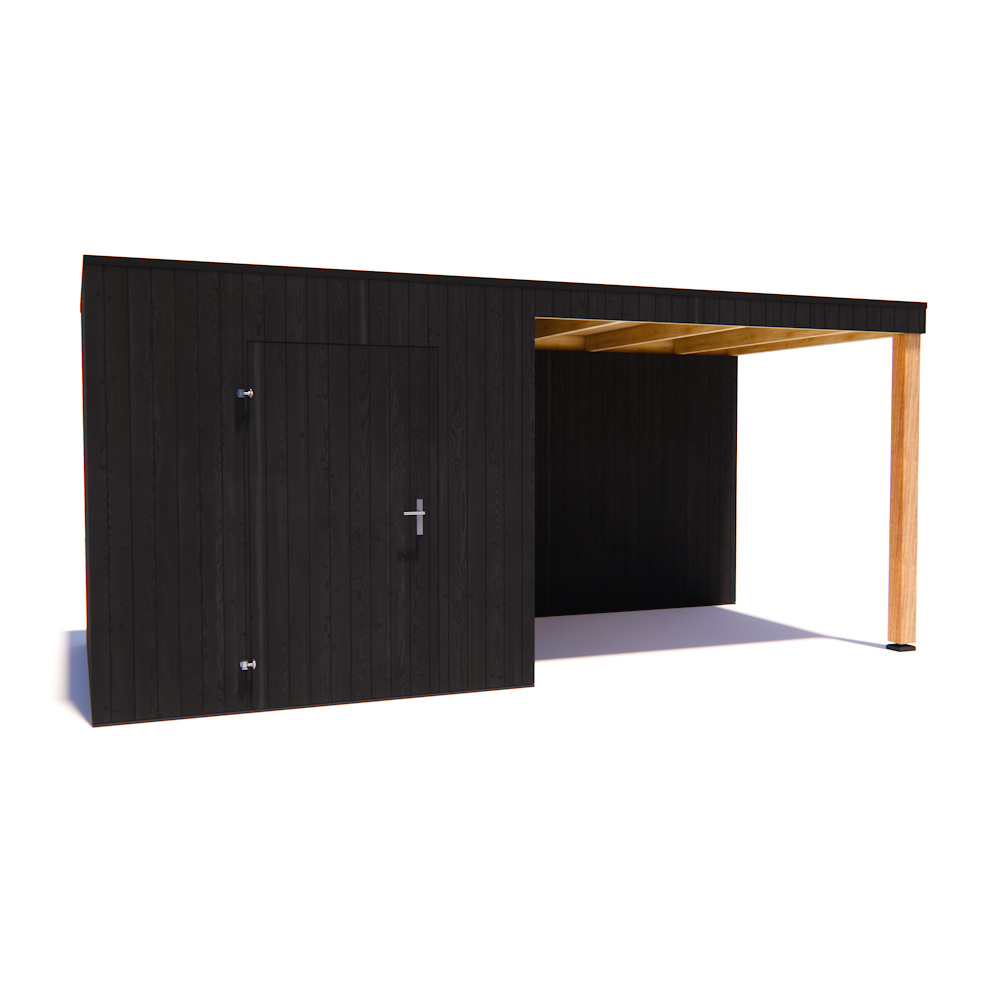 tuinhuis Kubix Vuren ZWART 250 x 250 + 300 cm overkapping afbeelding