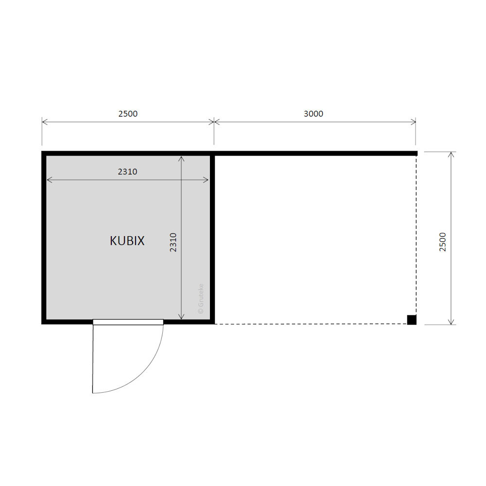 tuinhuis Kubix Douglas 250 x 250 cm + 300 cm overkapping