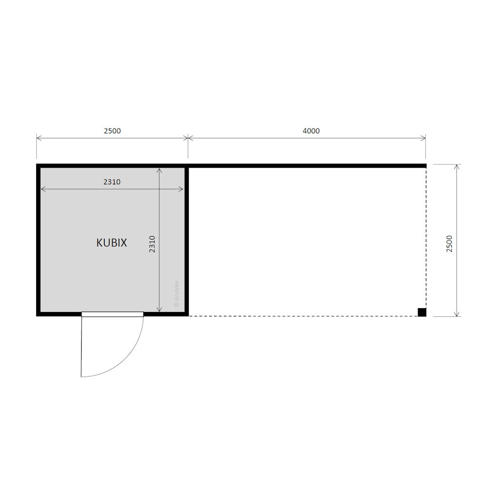 tuinhuis Kubix Douglas 250 x 250 cm + 400 cm overkapping