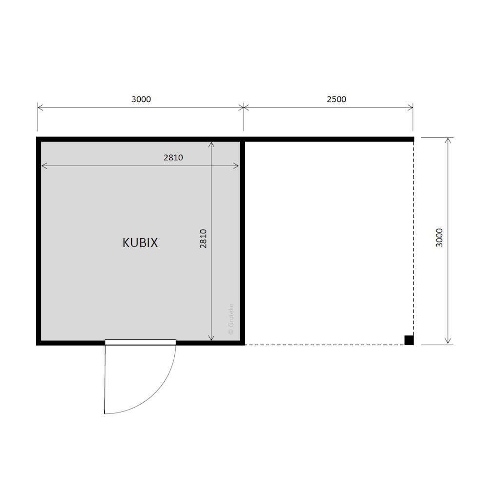 tuinhuis Kubix Douglas 300 x 300 cm + 250 cm overkapping