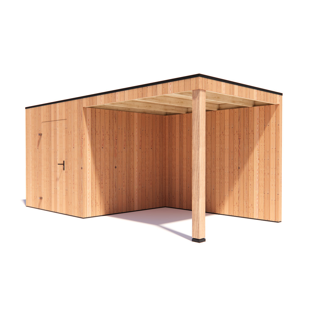 tuinhuis Kubix Douglas 250 x 250 cm + 300 cm overkapping