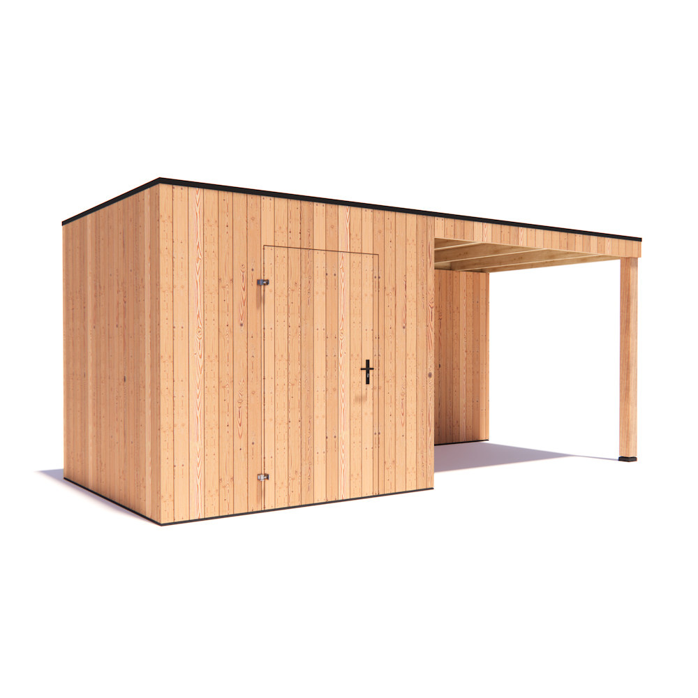 tuinhuis Kubix Douglas 250 x 250 cm + 300 cm overkapping