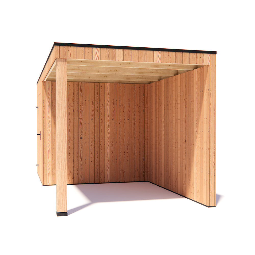 tuinhuis Kubix Douglas 250 x 250 cm + 300 cm overkapping