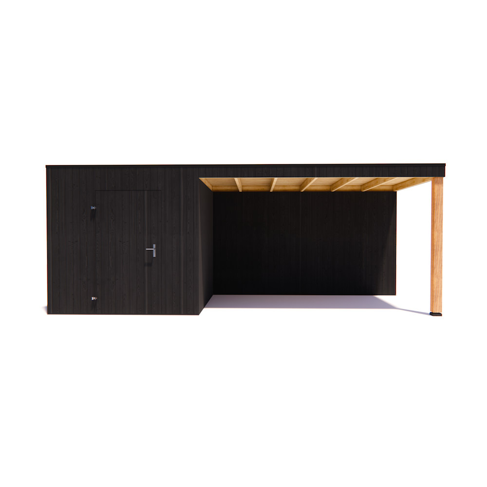 tuinhuis Kubix Vuren ZWART 250 x 250 + 400 cm overkapping