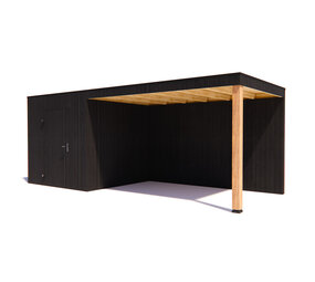 tuinhuis Kubix Vuren ZWART 250 x 250 + 400 cm overkapping tuinhuis Kubix Vuren ZWART 250 x 250 + 400 cm overkapping