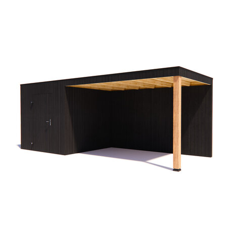 tuinhuis Kubix Vuren ZWART 250 x 250 + 400 cm overkapping tuinhuis Kubix Vuren ZWART 250 x 250 + 400 cm overkapping