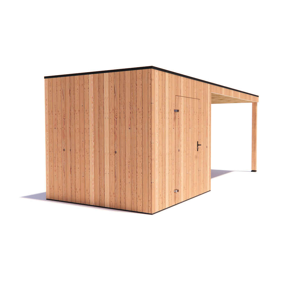 tuinhuis Kubix Douglas 250 x 250 cm + 400 cm overkapping