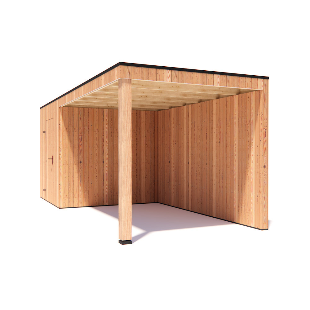 tuinhuis Kubix Douglas 250 x 250 cm + 400 cm overkapping