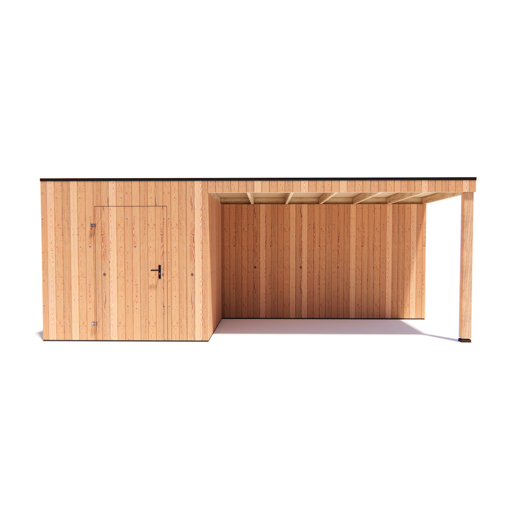 tuinhuis Kubix Douglas 250 x 250 cm + 400 cm overkapping