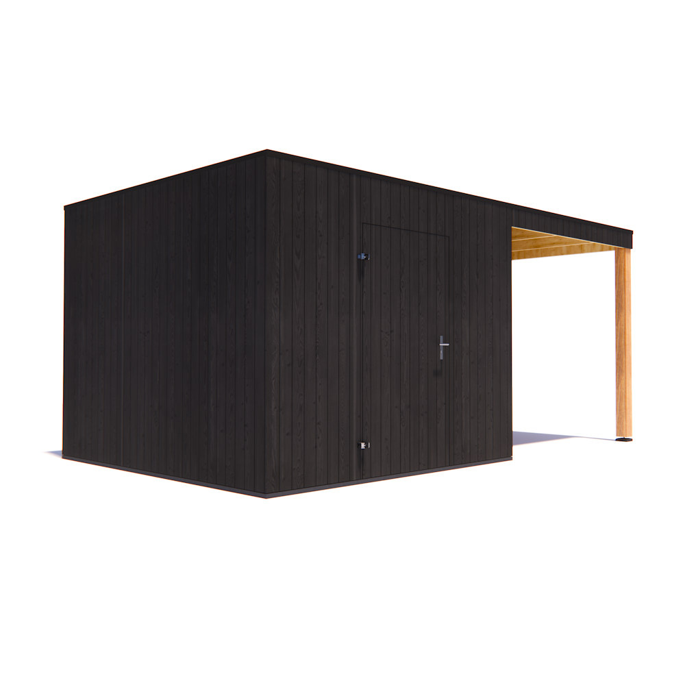 tuinhuis Kubix Vuren ZWART 300 x 300 + 250 cm overkapping