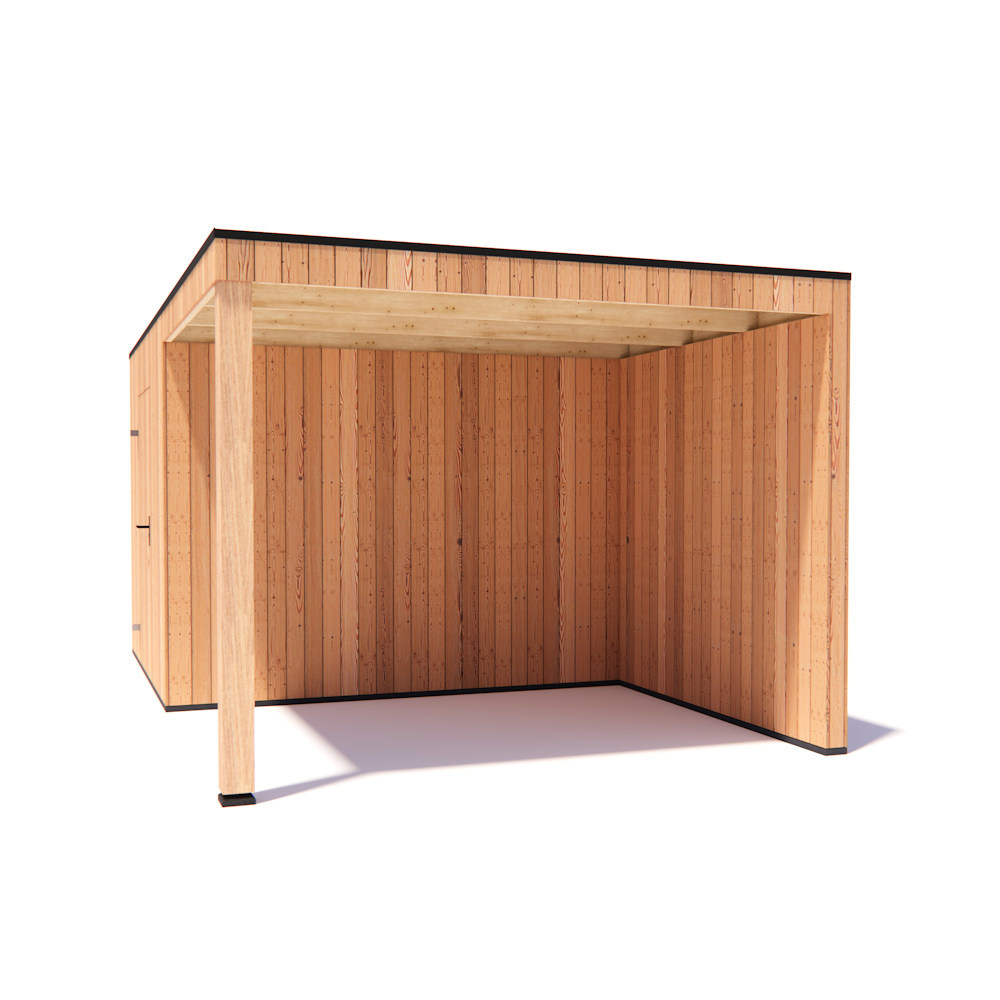 tuinhuis Kubix Douglas 300 x 300 cm + 250 cm overkapping