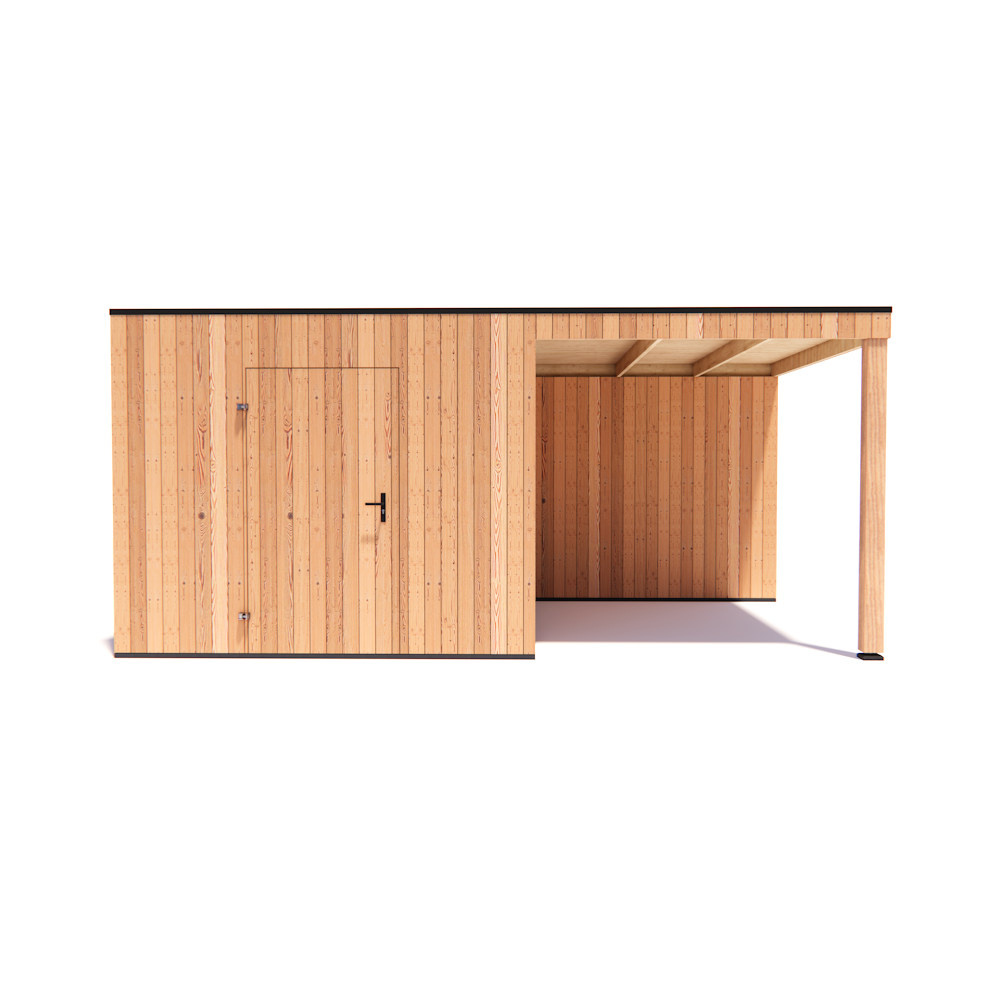 tuinhuis Kubix Douglas 300 x 300 cm + 250 cm overkapping