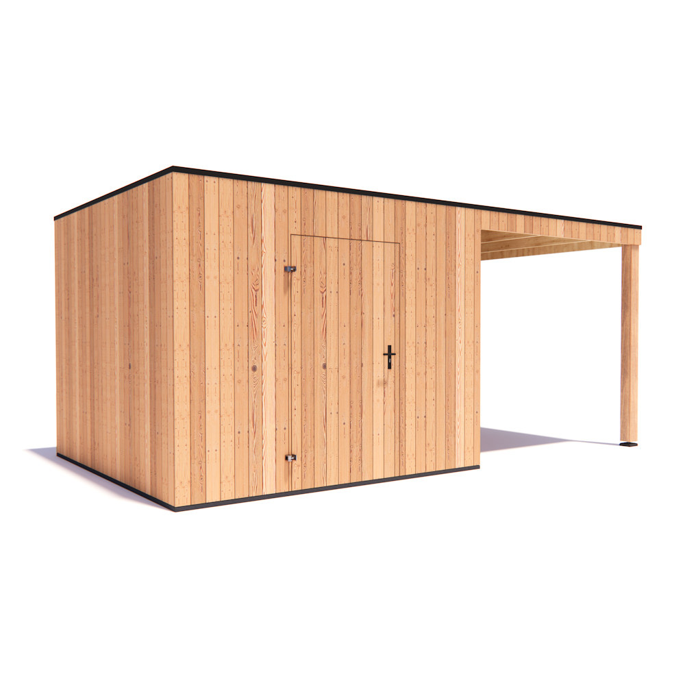 tuinhuis Kubix Douglas 300 x 300 cm + 250 cm overkapping